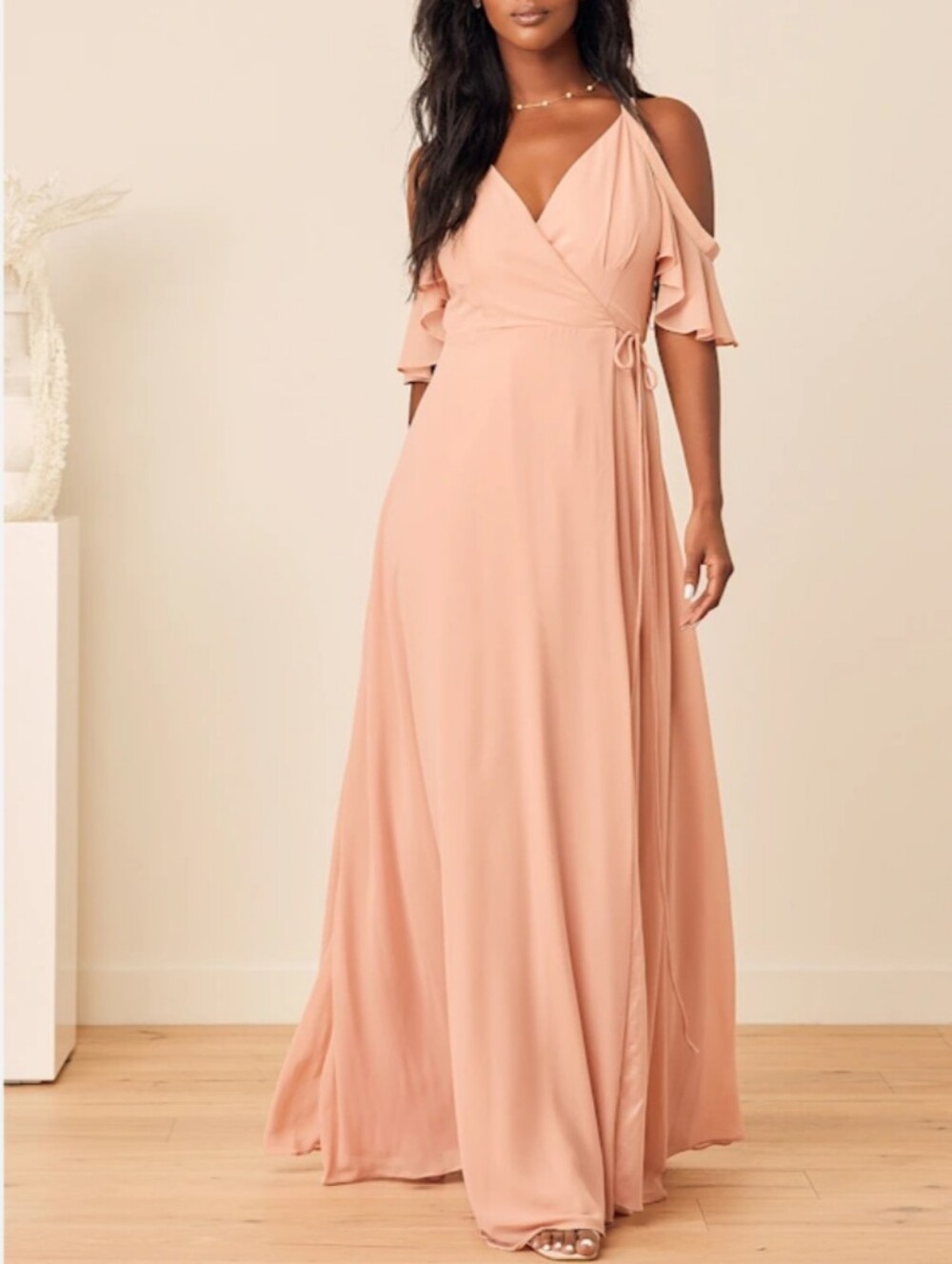 Lulus Blush Pink Cold-Shoulder Wrap Maxi Dress